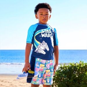 Disney Star Wars Kids Rashguard Swim Set Blue and Multicolor Size 3/4